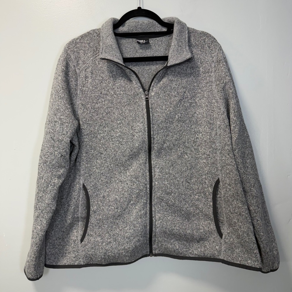 Eddie Bauer Womens 2XL Gray Sweater Fleece Full Zip Jacket Mock Neck
